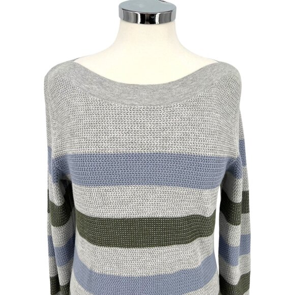 Market & Spruce Striped Boatneck Sweater Gray Lavender Olive Green Size XXL NWT - Picture 2 of 11